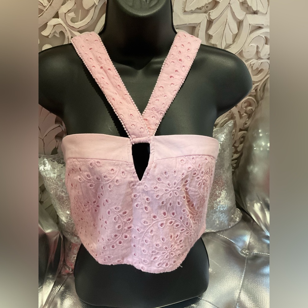 Pink Eyelet Crop Top - Picture 2 of 9